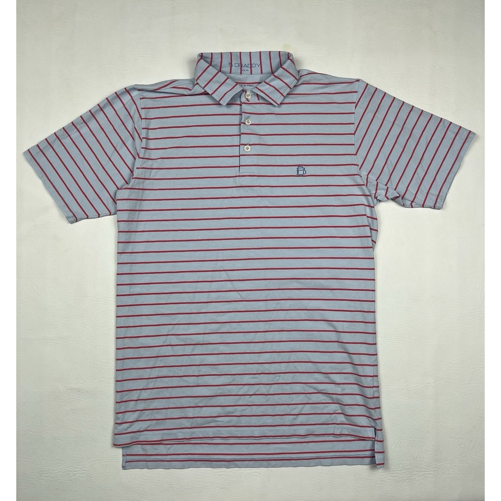 B Draddy Golf Polo Shirt Mens Small Blue Red Striped Performance Pima Cotton